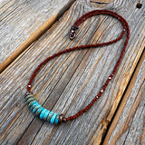 Handmade Turquoise Disc Necklace, Brown Czech Glass, Boho Copper Accent