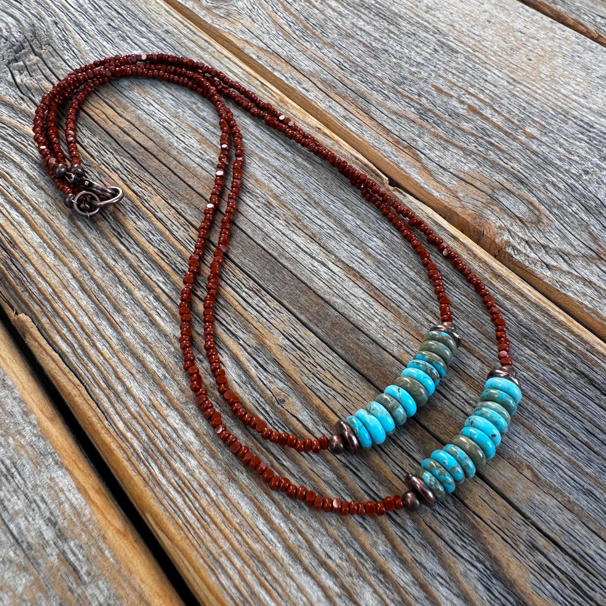 Handmade Turquoise Double Strand Necklace – Boho Copper & Czech Glass Jewelry
