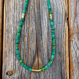 Handmade Turquoise Heishi Beaded Necklace, 14K Gold-Plated Clasp