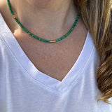 Handmade Turquoise Heishi Beaded Necklace, 14K Gold-Plated Clasp