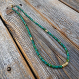 Handmade Turquoise Heishi Beaded Necklace, 14K Gold-Plated Clasp