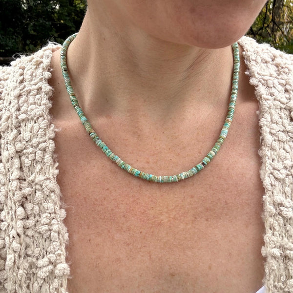 Handmade Turquoise Heishi Necklace, Boho Southwestern Jewelry