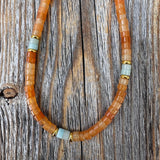 Heishi Necklace, Handmade Beaded Jewelry with Amazonite and Aventurine Stones, Southwestern Boho Style
