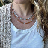 Heishi Necklace, Handmade Beaded Jewelry with Amazonite and Aventurine Stones, Southwestern Boho Style