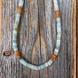 Heishi Necklace, Handmade Beaded Jewelry with Amazonite and Aventurine Stones, Southwestern Boho Style