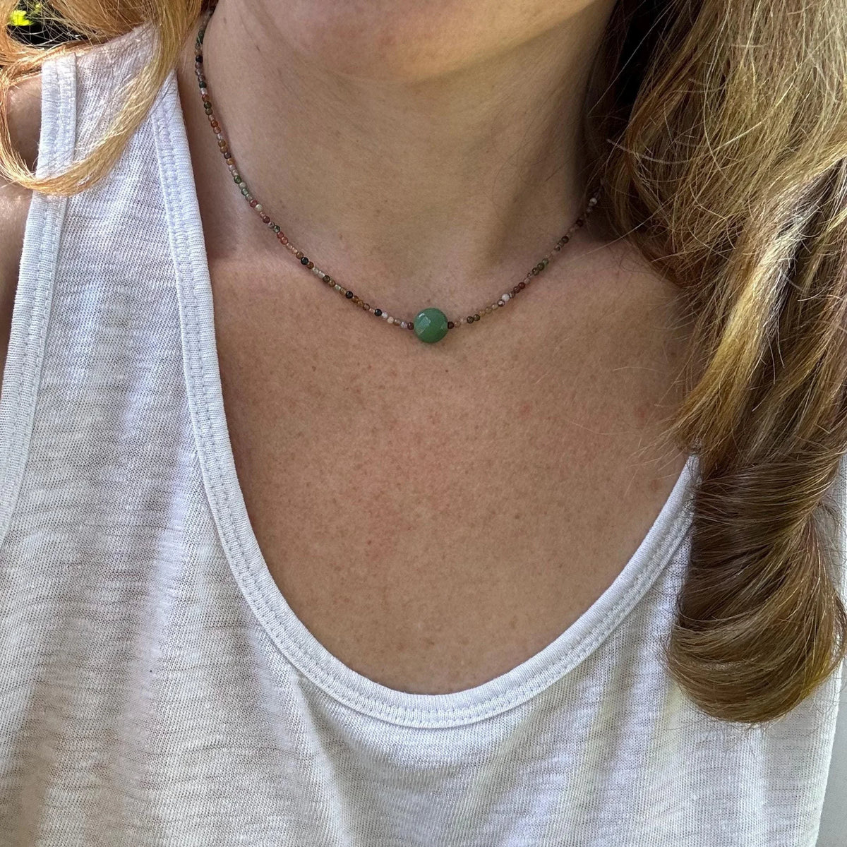 Jasper and Aventurine Beaded Choker – Sterling Silver Boho Necklace
