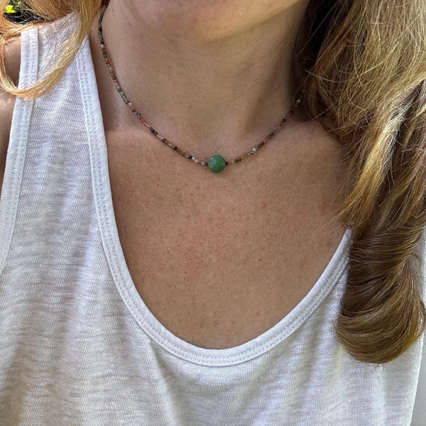 Jasper and Aventurine Beaded Choker – Sterling Silver Boho Necklace
