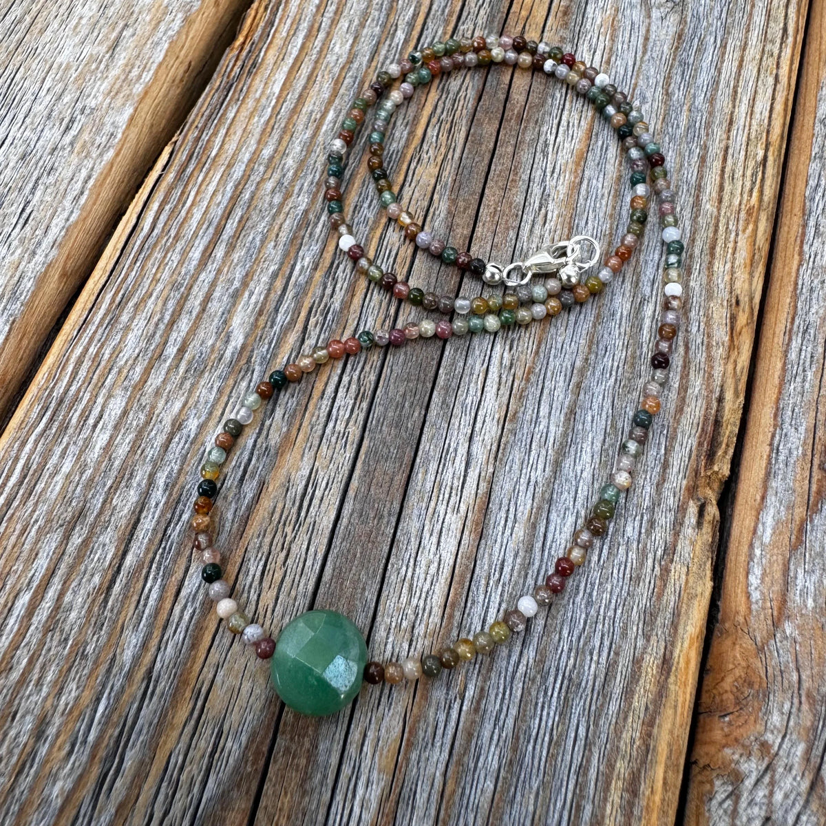 Jasper and Aventurine Beaded Choker – Sterling Silver Boho Necklace