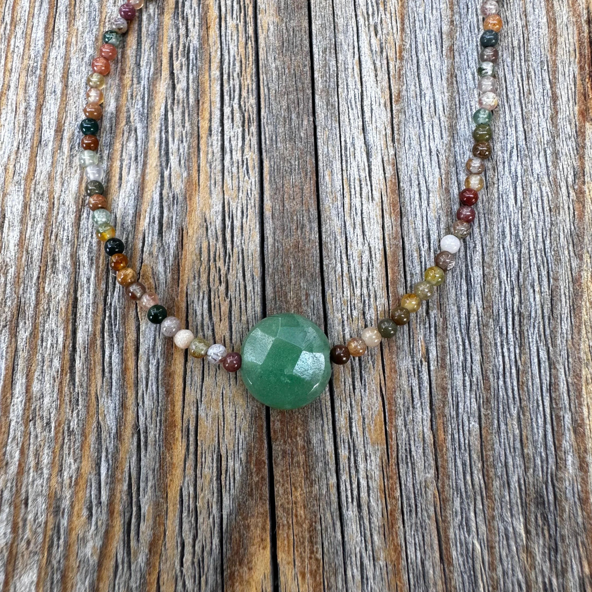 Jasper and Aventurine Beaded Choker – Sterling Silver Boho Necklace