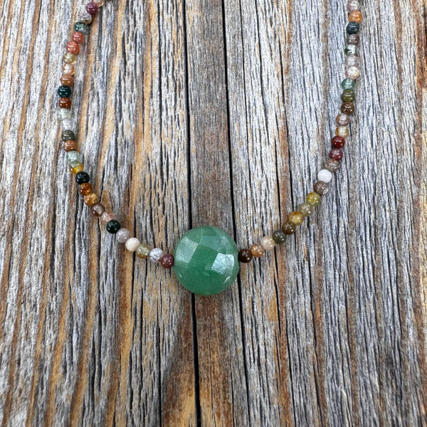 Jasper and Aventurine Beaded Choker – Sterling Silver Boho Necklace