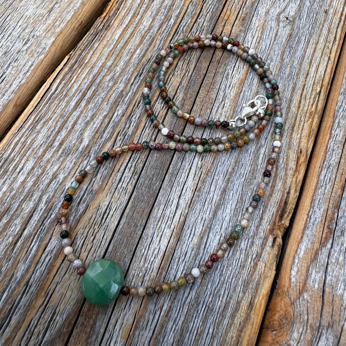 Jasper and Aventurine Beaded Choker – Sterling Silver Boho Necklace