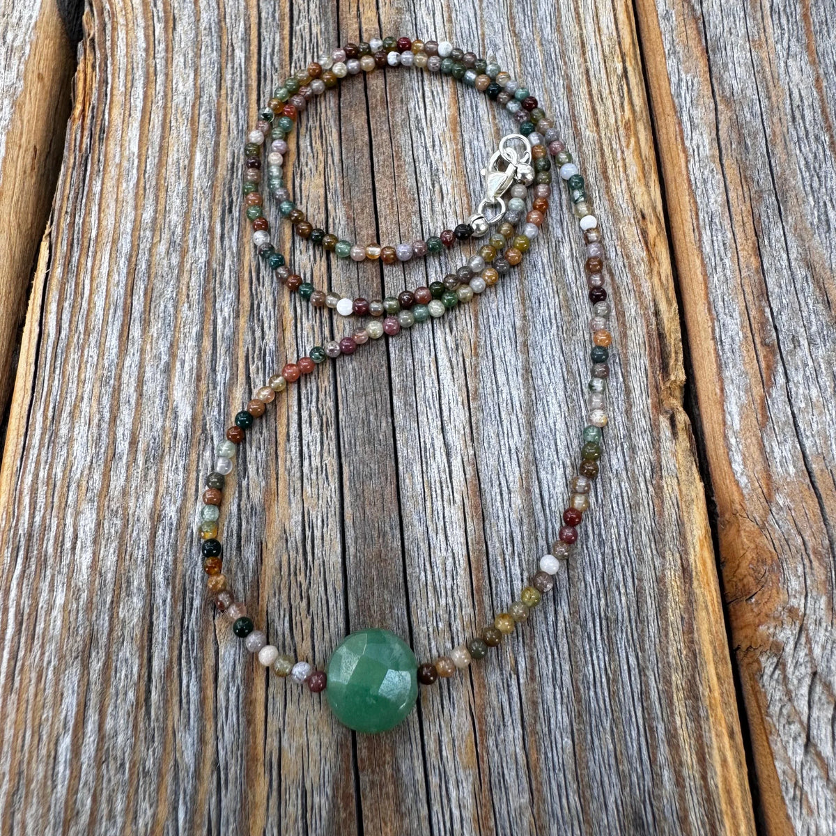 Jasper and Aventurine Beaded Choker – Sterling Silver Boho Necklace