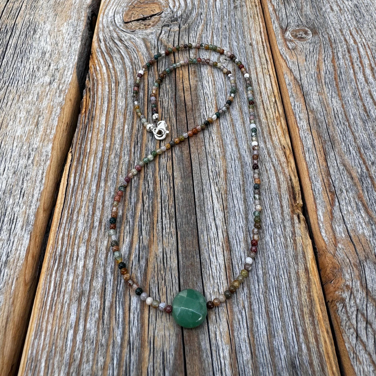 Jasper and Aventurine Beaded Choker – Sterling Silver Boho Necklace
