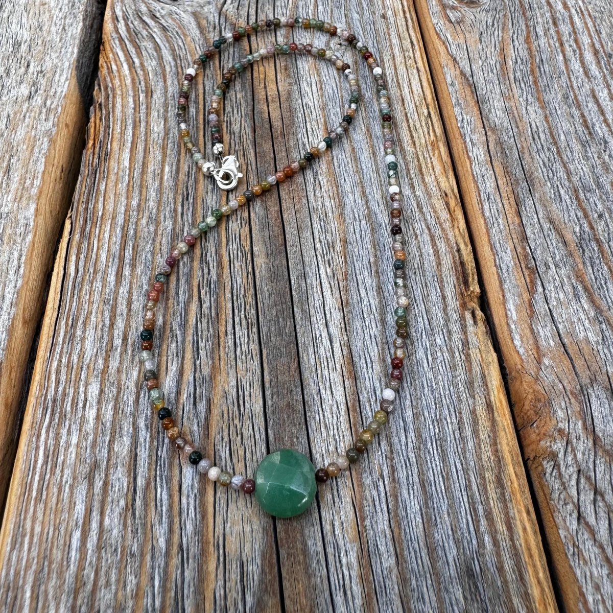 Jasper and Aventurine Beaded Choker – Sterling Silver Boho Necklace