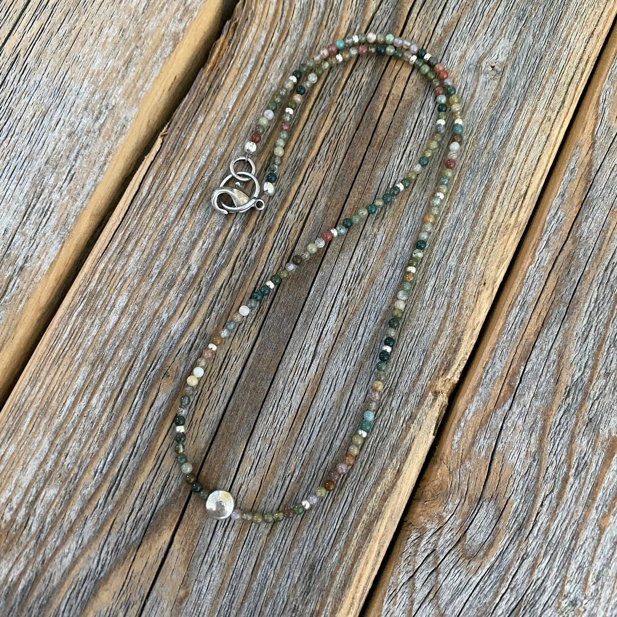 Jasper Beaded Choker Necklace - Dainty Sterling Silver Plated Clasp