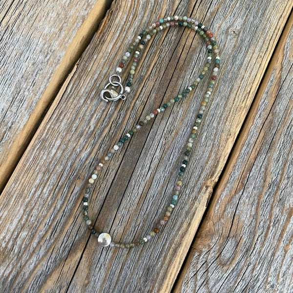 Jasper Beaded Choker Necklace - Dainty Sterling Silver Plated Clasp