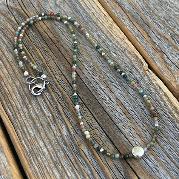 Jasper Beaded Choker Necklace - Dainty Sterling Silver Plated Clasp
