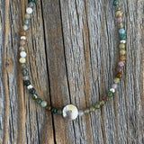 Jasper Beaded Choker Necklace - Dainty Sterling Silver Plated Clasp
