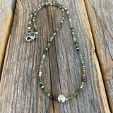 Jasper Beaded Choker Necklace - Dainty Sterling Silver Plated Clasp