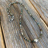 Jasper Beaded Choker Necklace - Dainty Sterling Silver Plated Clasp