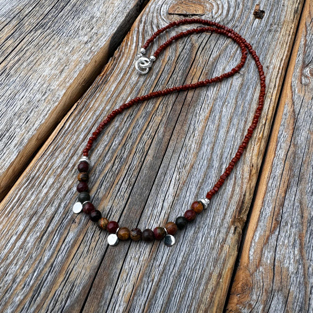 Jasper Beaded Choker Necklace with Sterling Silver