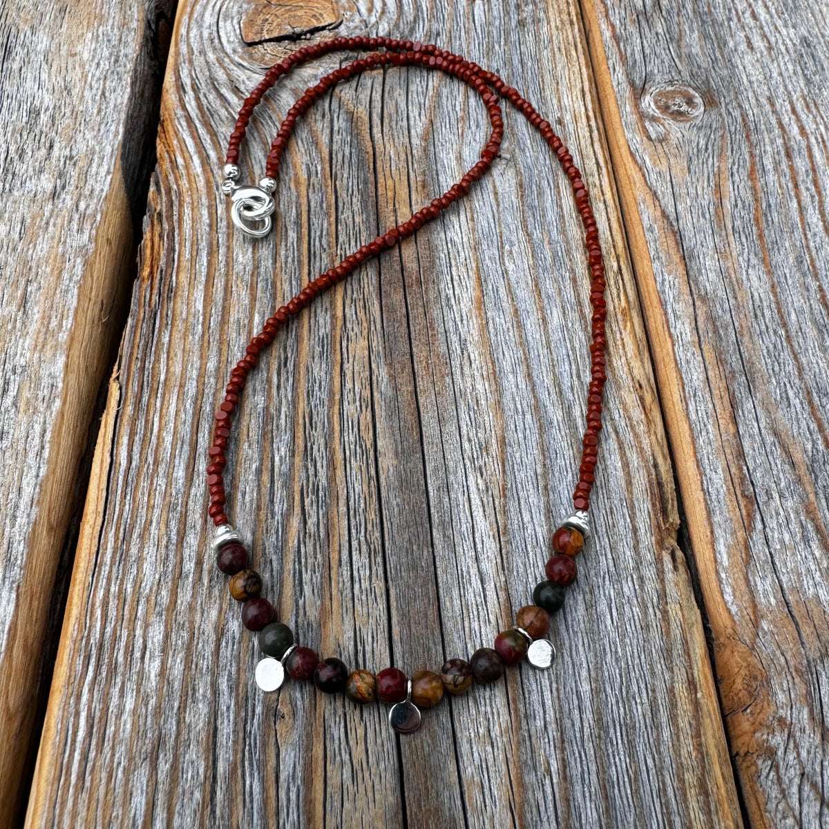 Jasper Beaded Choker Necklace with Sterling Silver