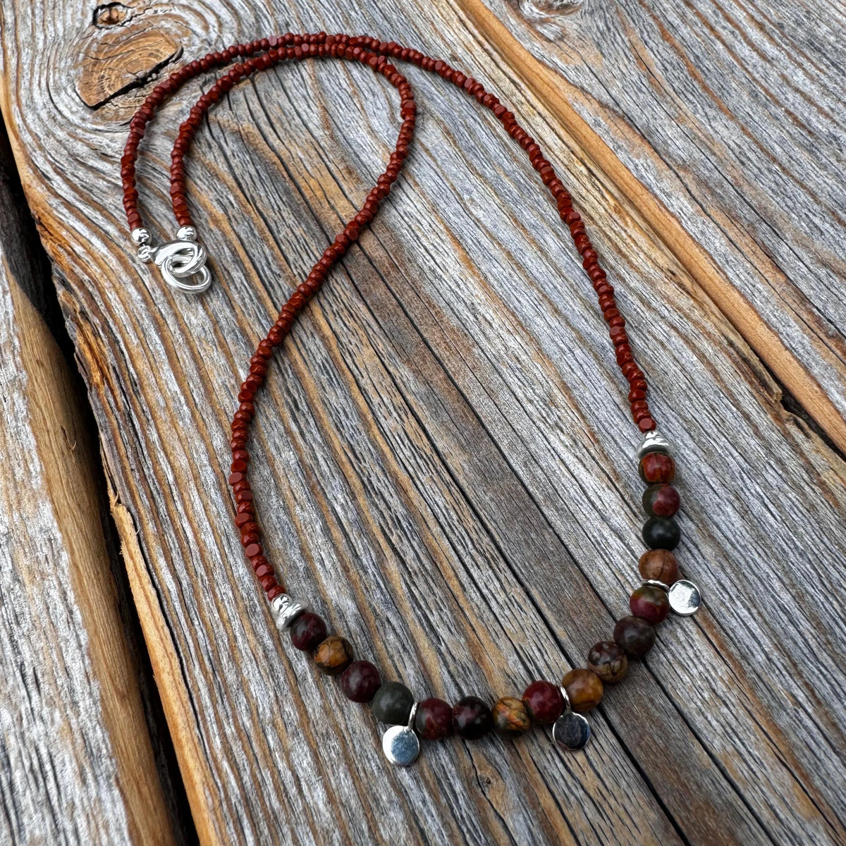 Jasper Beaded Choker Necklace with Sterling Silver