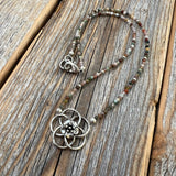 Jasper Flower Choker – Dainty Seed Bead, Sterling Silver Clasp