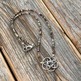 Jasper Flower Choker – Dainty Seed Bead, Sterling Silver Clasp