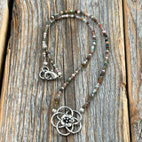 Jasper Flower Choker – Dainty Seed Bead, Sterling Silver Clasp