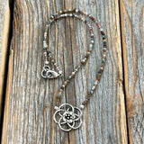 Jasper Flower Choker – Dainty Seed Bead, Sterling Silver Clasp