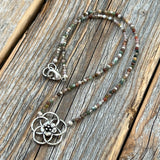 Jasper Flower Choker – Dainty Seed Bead, Sterling Silver Clasp