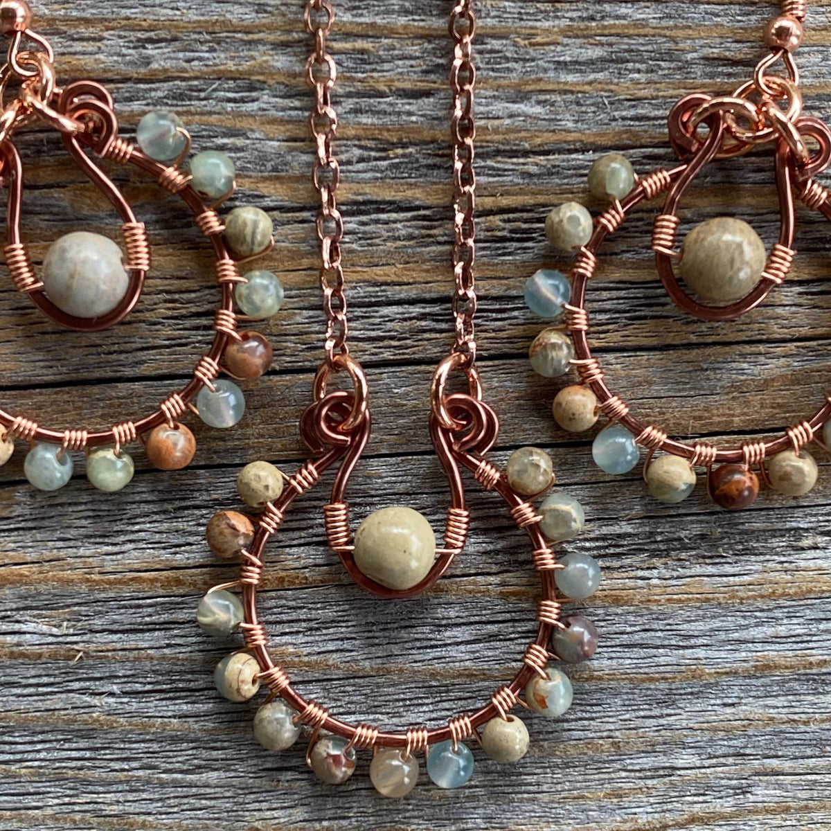 JEWELRY SET - African Opal Necklace, African Opal Earrings, African Opal Jewelry, Rustic Jewelry, Stone Earrings, Stone Necklace, Bohemian