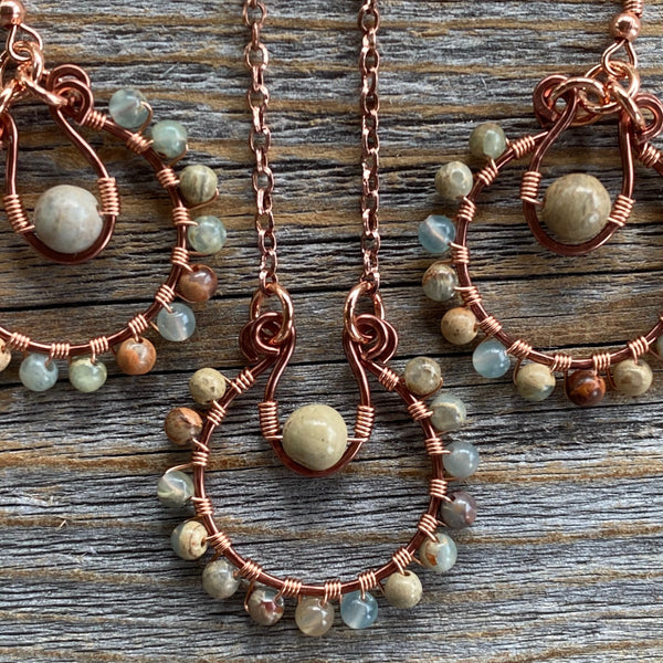 JEWELRY SET - African Opal Necklace, African Opal Earrings, African Opal Jewelry, Rustic Jewelry, Stone Earrings, Stone Necklace, Bohemian
