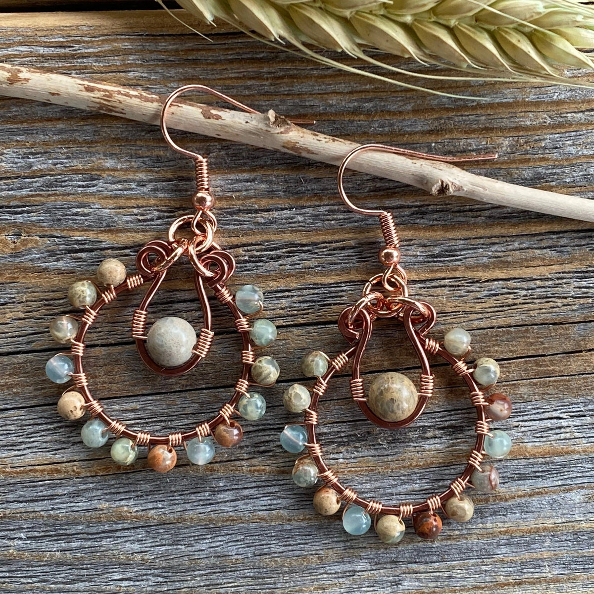 JEWELRY SET - African Opal Necklace, African Opal Earrings, African Opal Jewelry, Rustic Jewelry, Stone Earrings, Stone Necklace, Bohemian