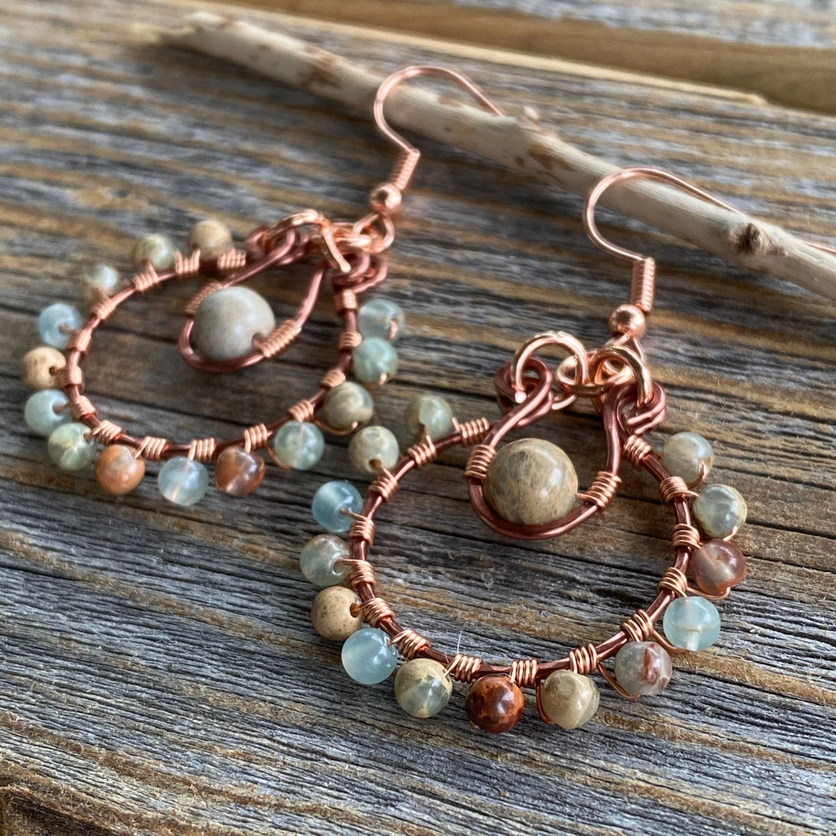 JEWELRY SET - African Opal Necklace, African Opal Earrings, African Opal Jewelry, Rustic Jewelry, Stone Earrings, Stone Necklace, Bohemian