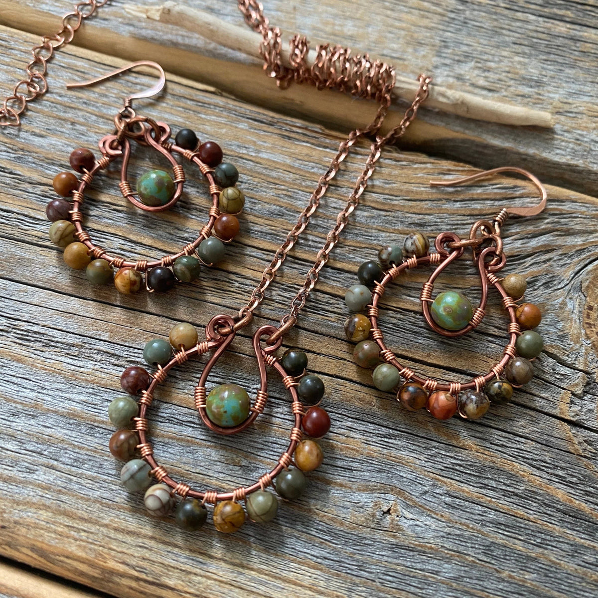 JEWELRY SET - Jasper Jewelry, Bohemian Earrings and Necklace, Stone Earrings, Rainbow Earrings, Colorful Jewelry, Rustic Jewelry, Boho