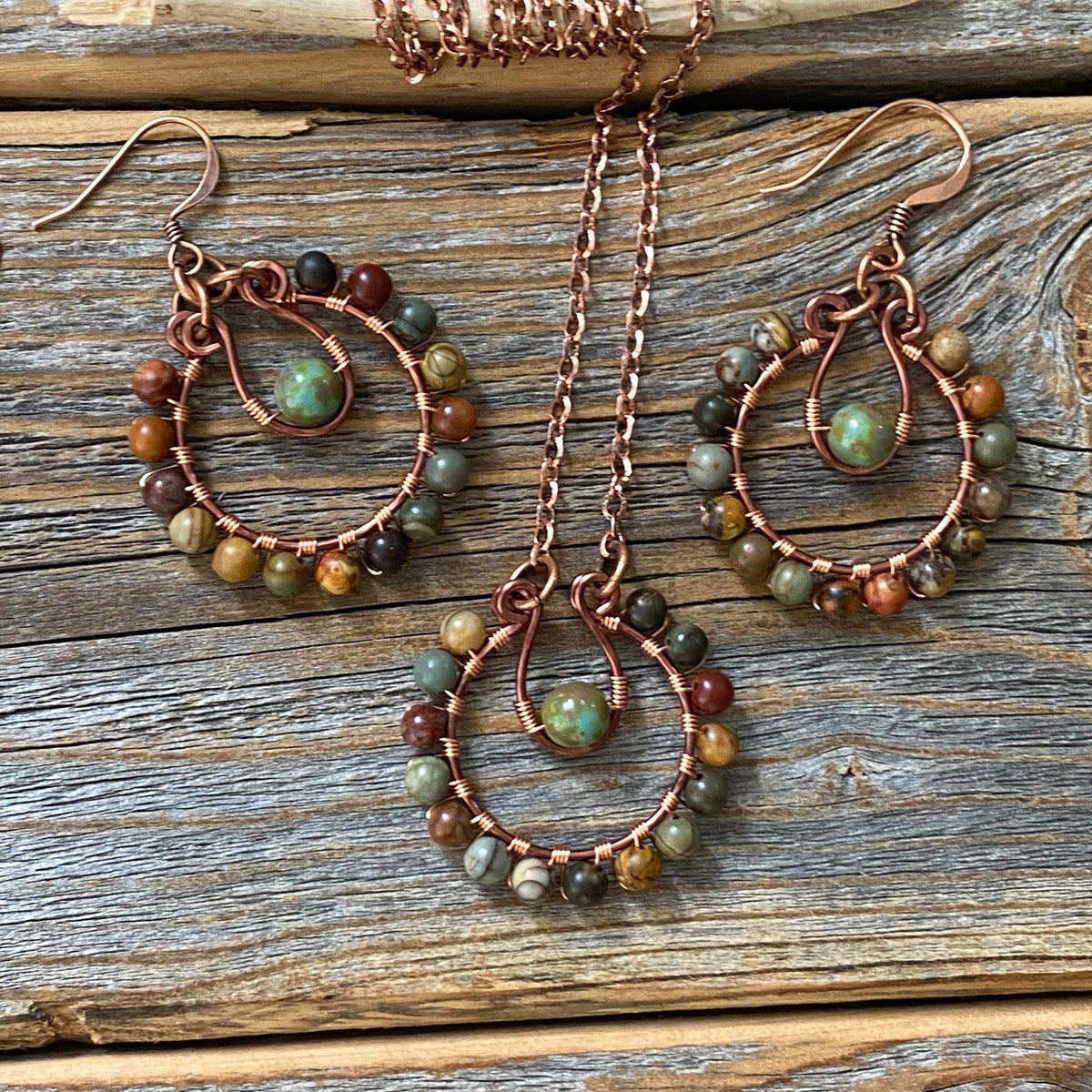 JEWELRY SET - Jasper Jewelry, Bohemian Earrings and Necklace, Stone Earrings, Rainbow Earrings, Colorful Jewelry, Rustic Jewelry, Boho