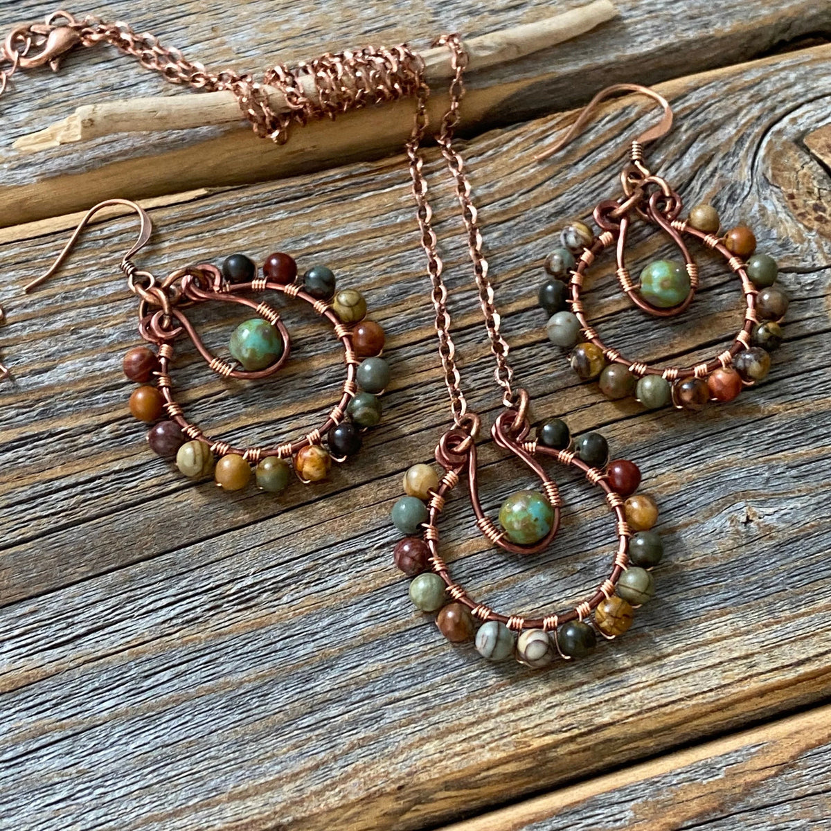 JEWELRY SET - Jasper Jewelry, Bohemian Earrings and Necklace, Stone Earrings, Rainbow Earrings, Colorful Jewelry, Rustic Jewelry, Boho