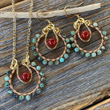 JEWELRY SET - Turquoise and Carnelian Necklace -Turquoise and Carnelian Earrings - Beaded Jewelry - Dainty Jewelry - Anniversary Gift