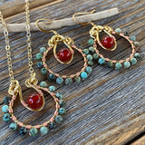 JEWELRY SET - Turquoise and Carnelian Necklace -Turquoise and Carnelian Earrings - Beaded Jewelry - Dainty Jewelry - Anniversary Gift