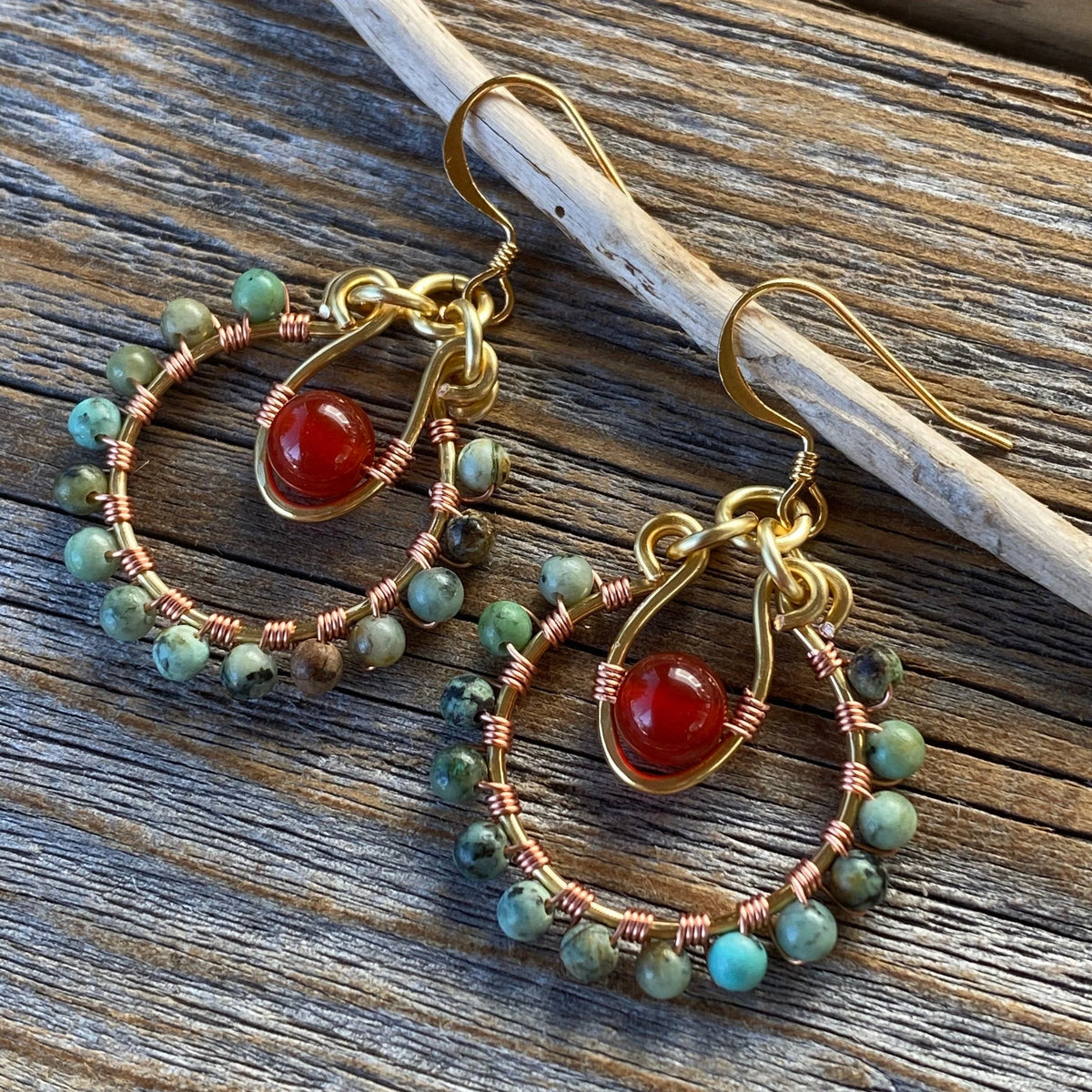 JEWELRY SET - Turquoise and Carnelian Necklace -Turquoise and Carnelian Earrings - Beaded Jewelry - Dainty Jewelry - Anniversary Gift