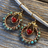 JEWELRY SET - Turquoise and Carnelian Necklace -Turquoise and Carnelian Earrings - Beaded Jewelry - Dainty Jewelry - Anniversary Gift