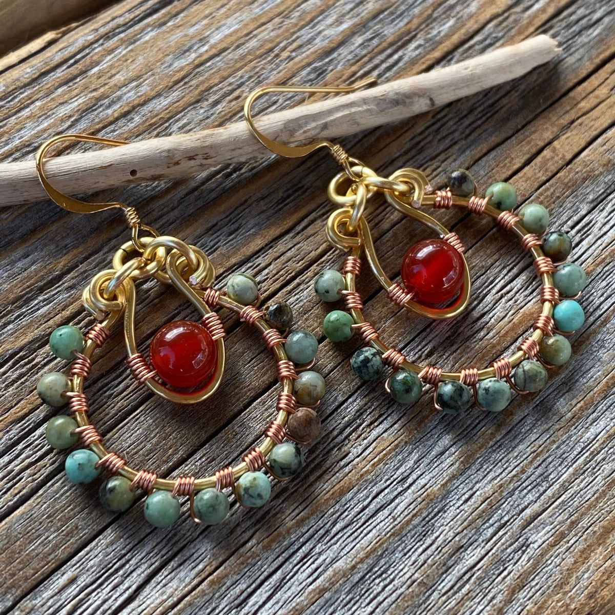 JEWELRY SET - Turquoise and Carnelian Necklace -Turquoise and Carnelian Earrings - Beaded Jewelry - Dainty Jewelry - Anniversary Gift
