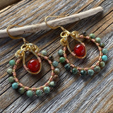 JEWELRY SET - Turquoise and Carnelian Necklace -Turquoise and Carnelian Earrings - Beaded Jewelry - Dainty Jewelry - Anniversary Gift