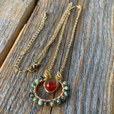 JEWELRY SET - Turquoise and Carnelian Necklace -Turquoise and Carnelian Earrings - Beaded Jewelry - Dainty Jewelry - Anniversary Gift