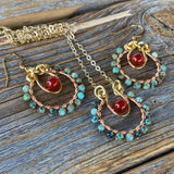 JEWELRY SET - Turquoise and Carnelian Necklace -Turquoise and Carnelian Earrings - Beaded Jewelry - Dainty Jewelry - Anniversary Gift