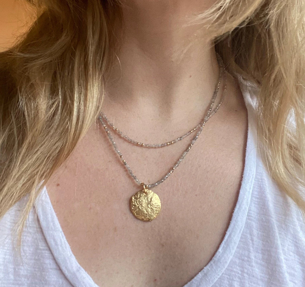 Labradorite Beaded Layered Necklace Set – Handmade Dainty Jewelry