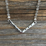 Labradorite Beaded Necklace – Sterling Silver Chevron Pendant