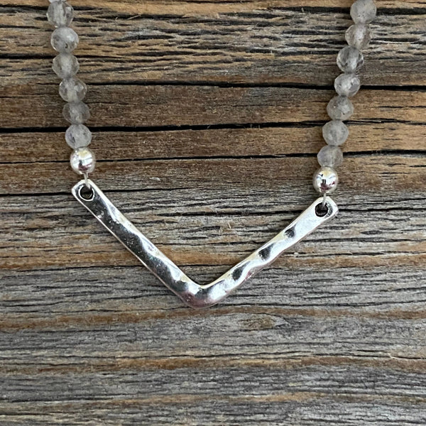 Labradorite Beaded Necklace – Sterling Silver Chevron Pendant